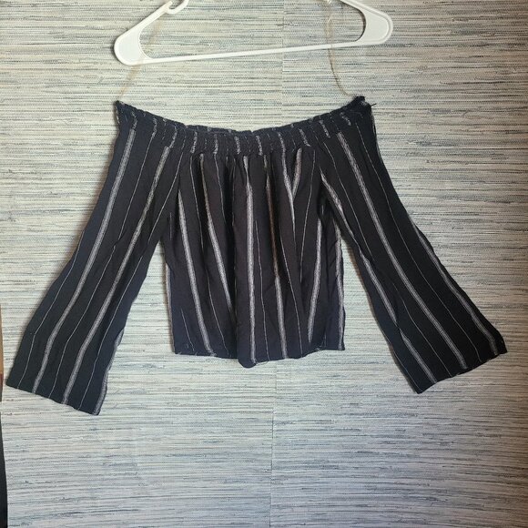 Socialite Tops - Socialite Off The Shoulder Top Long Sleeve Black White Womens Size XS XSmall